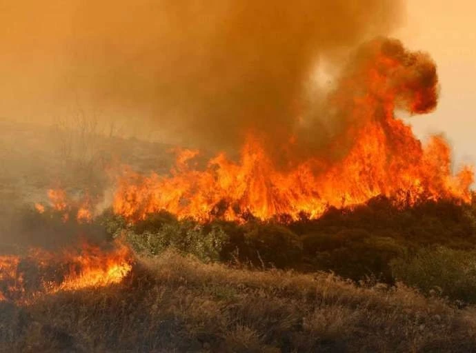 Φωτιά στην περιοχή Πίσσες στη Τζιά, σε δυσπρόσιτο σημείο